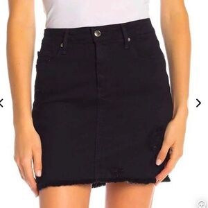 Good American The Distressed Denim Mini Skirt in Black